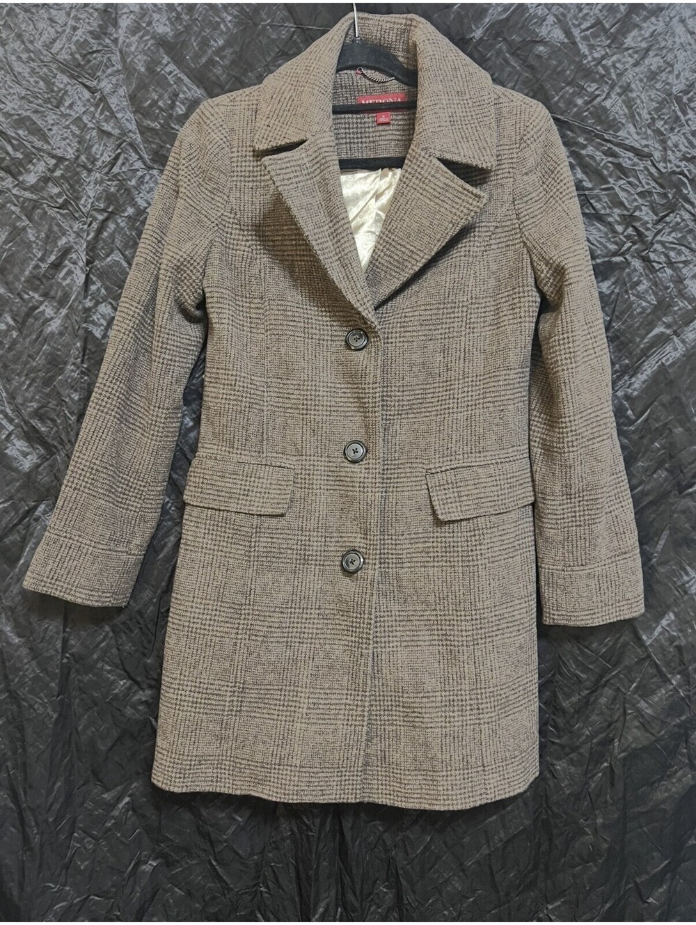 Merona Women's Small brown tweed long jacket Plaid Pattern